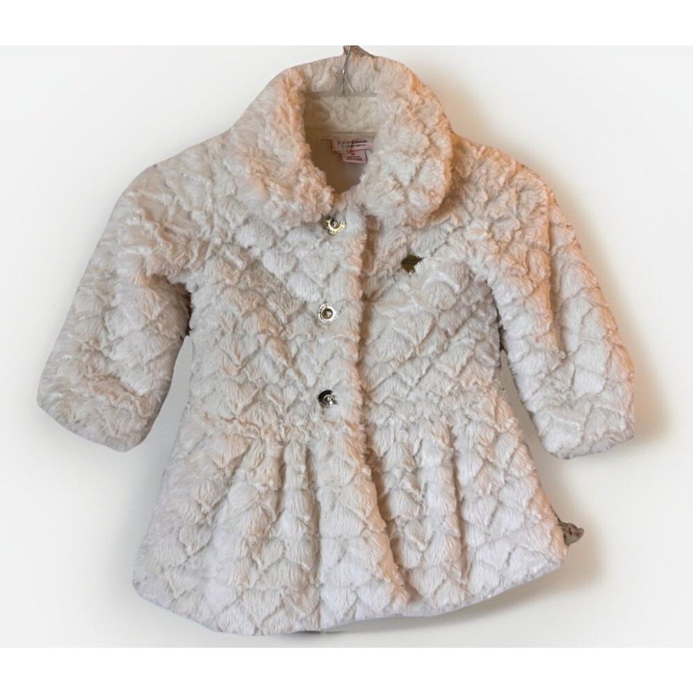 Juicy‎ Couture Coat Toddler Size 3T Off White Soft Faux Fur Button-Up
